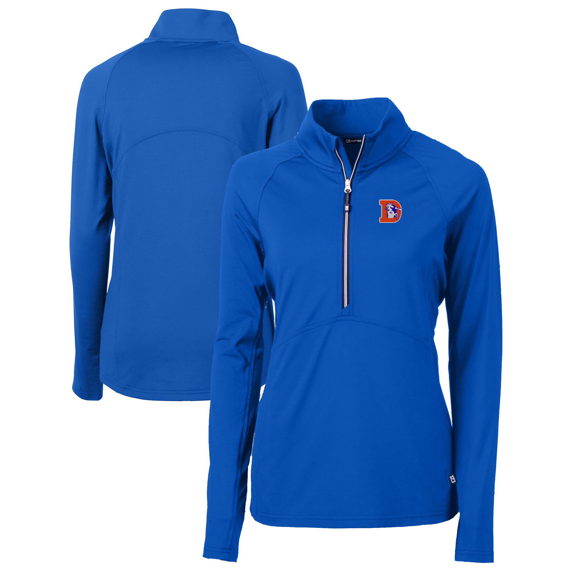 Women's Cutter & Buck Royal Denver Broncos Throwback Logo Adapt Eco Knit Stretch Recycled Half-Zip Pullover Top - Image 5