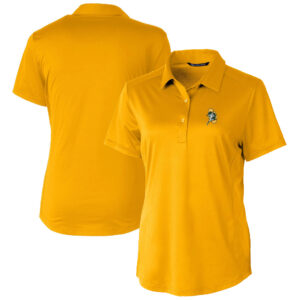 Women's Cutter & Buck Gold Green Bay Packers Throwback Logo Prospect Textured Stretch Polo