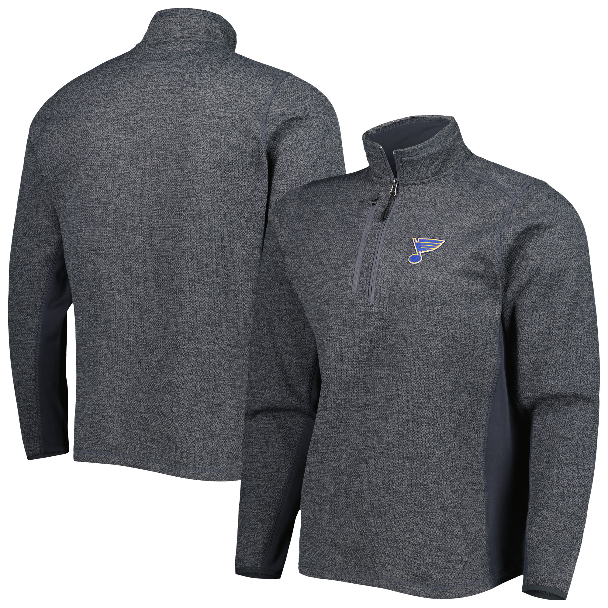 Men's Antigua Heathered Charcoal St. Louis Blues Course Quarter-Zip Jacket - Image 6