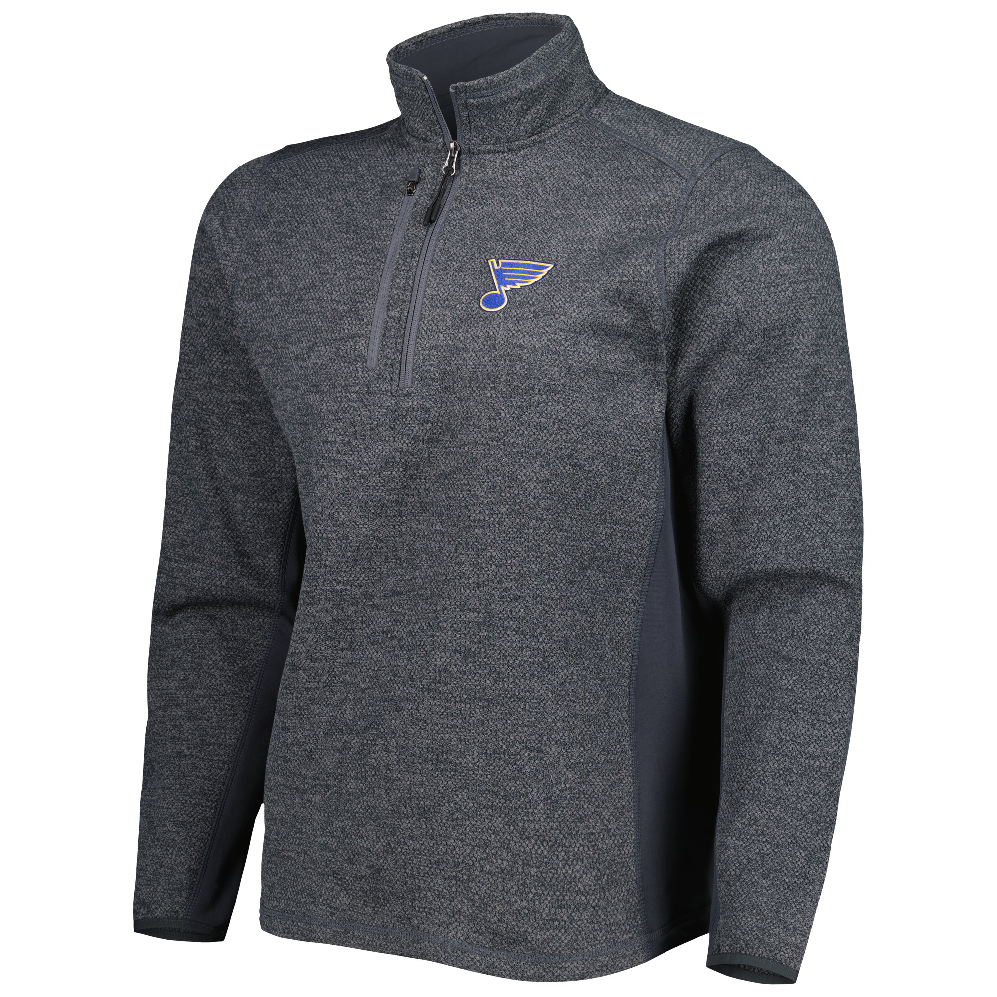 Men's Antigua Heathered Charcoal St. Louis Blues Course Quarter-Zip Jacket - Image 3
