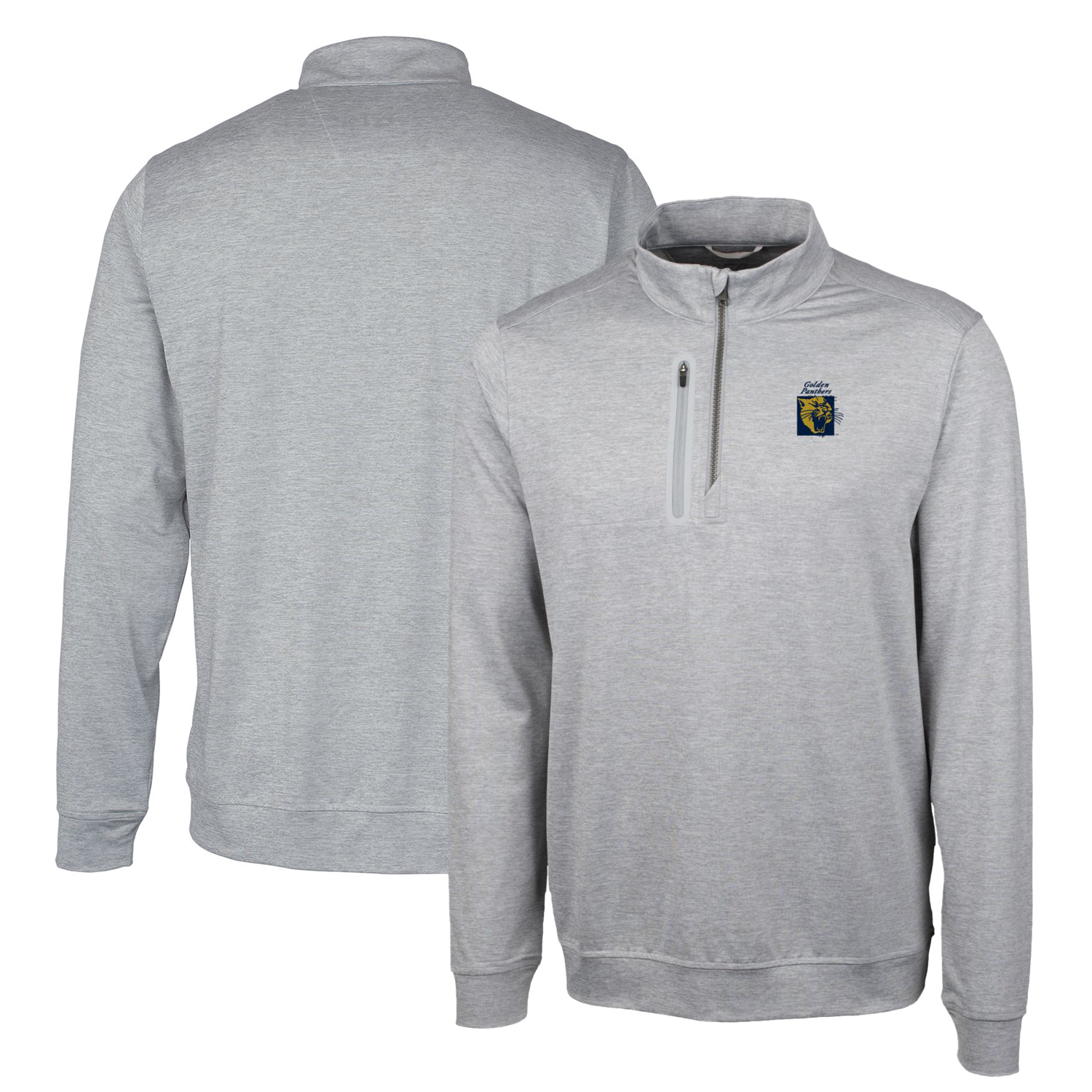 Men's Cutter & Buck Gray FIU Panthers Vault Big & Tall Stealth Quarter-Zip Pullover Top