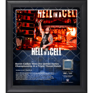 Happy Corbin Framed 15" x 17" 2017 Hell In A Cell Collage with a Piece of Match-Used Canvas - Limited Edition of 199