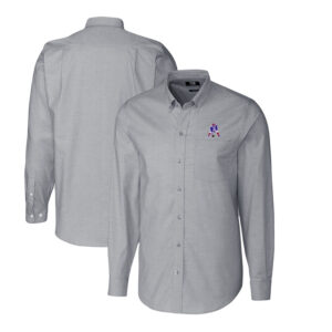 Men's Cutter & Buck Charcoal New England Patriots Throwback Logo Long Sleeve Stretch Oxford Button-Down Shirt