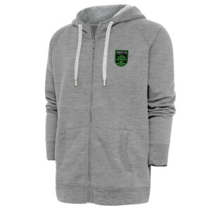 Men's Antigua Heather Gray Austin FC Logo Victory Full-Zip Hoodie