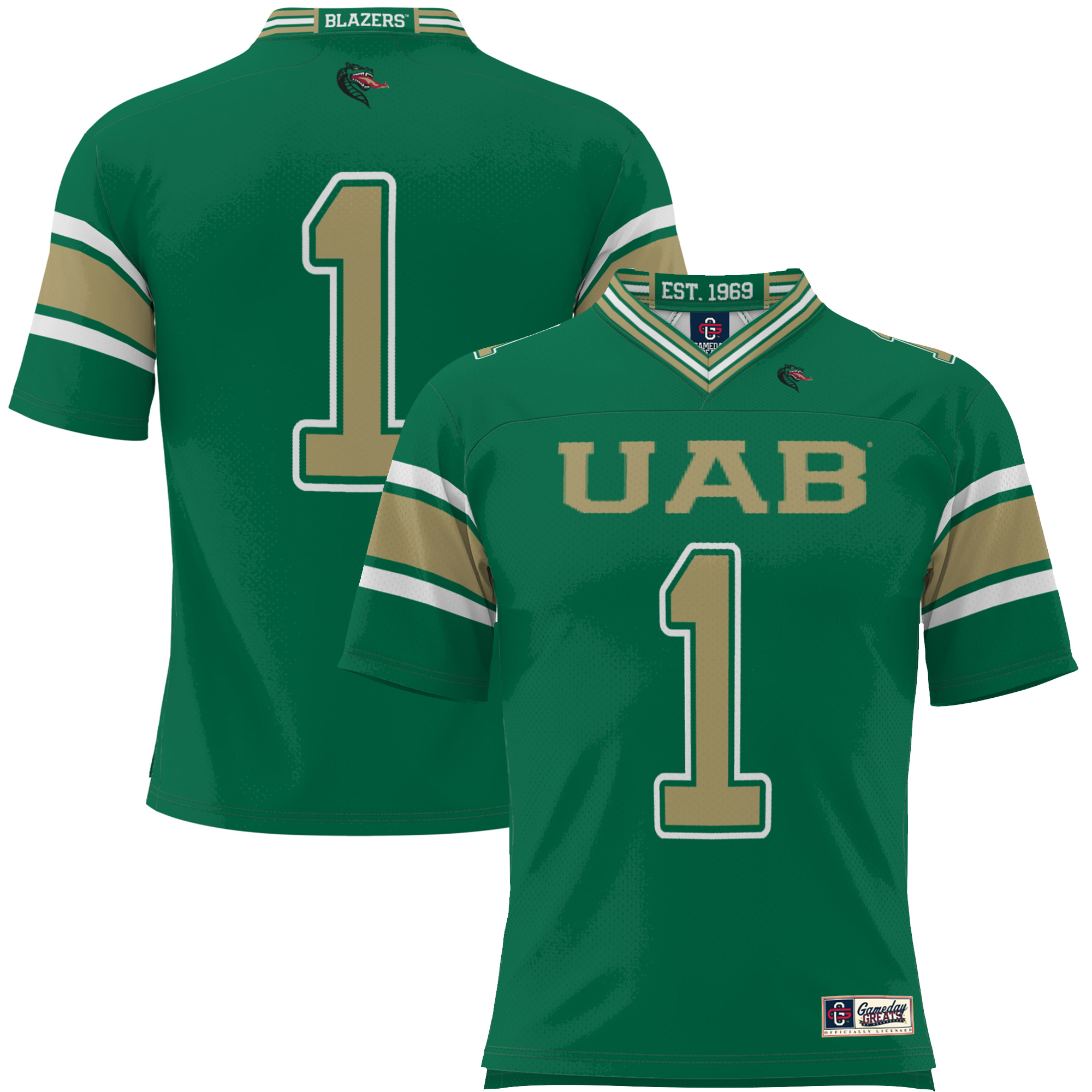 Youth GameDay Greats #1 Green UAB Blazers Endzone Football Jersey - Image 5