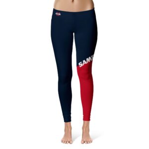 Women's Navy/Red Samford Bulldogs Plus Size Letter Color Block Yoga Leggings