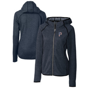 Women's Cutter & Buck Heather Navy Pittsburgh Pirates Americana Logo Mainsail Sweater-Knit Full-Zip Hoodie