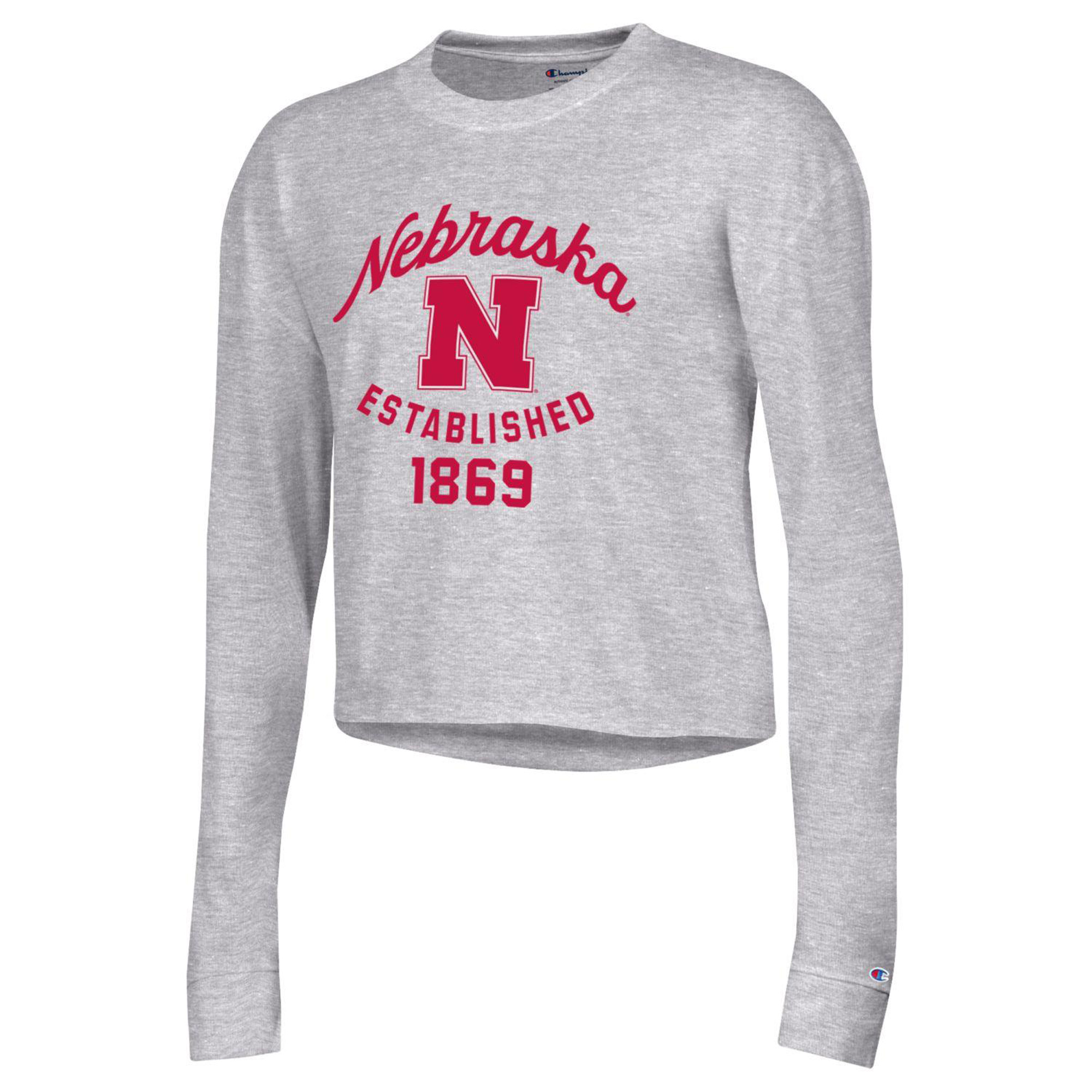 Women's Champion Gray Nebraska Huskers Boyfriend Cropped Long Sleeve T-Shirt - Image 6