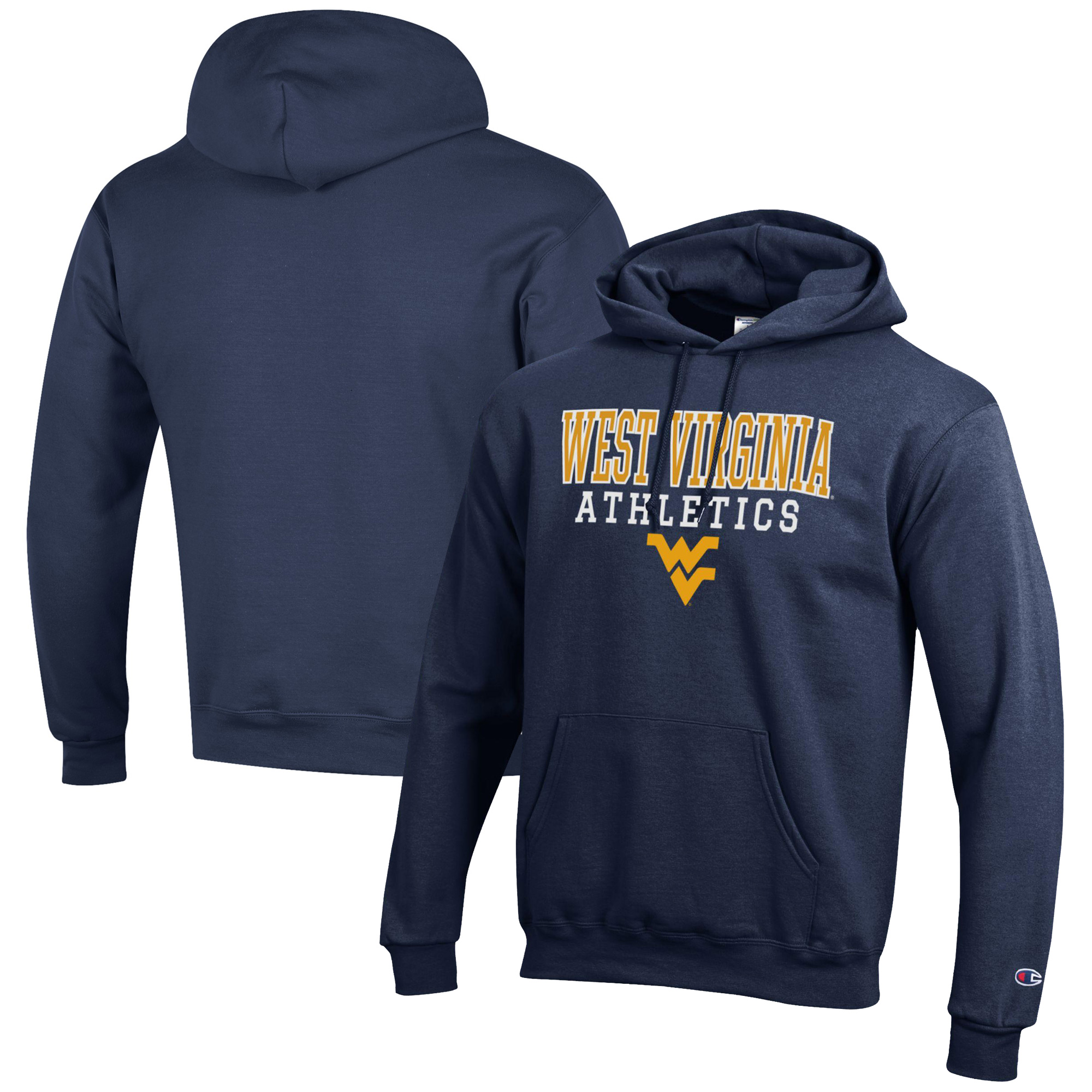 Men's Champion Navy West Virginia Mountaineers Athletics Logo Stack Pullover Hoodie