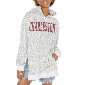 Women's Gameday Couture White Charleston Cougars Home Team Advantage Leopard Print Oversized Side-Slit Pullover Hoodie