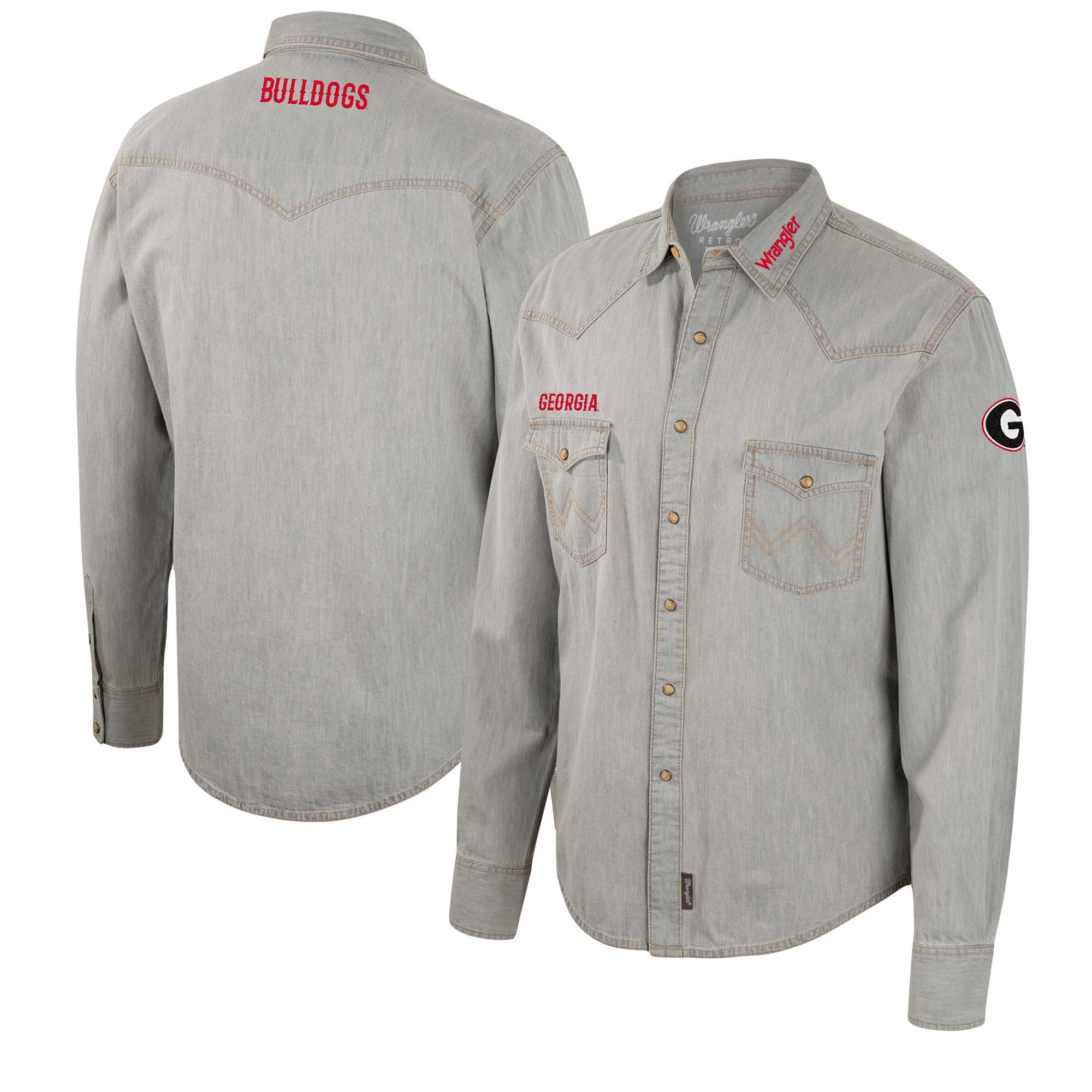 Men's Colosseum x Wrangler Gray Georgia Bulldogs Cowboy Cut Western Full-Snap Long Sleeve Shirt - Image 5