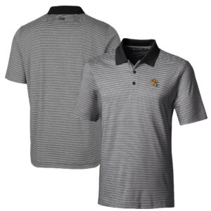 Men's Cutter & Buck  Black San Francisco 49ers Helmet Forge Tonal Stripe Stretch Polo