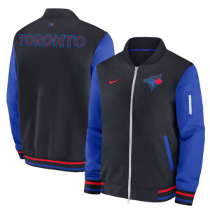 Men's Nike Black Toronto Blue Jays 2024 City Connect Authentic Collection Game Time Full-Zip Bomber Jacket