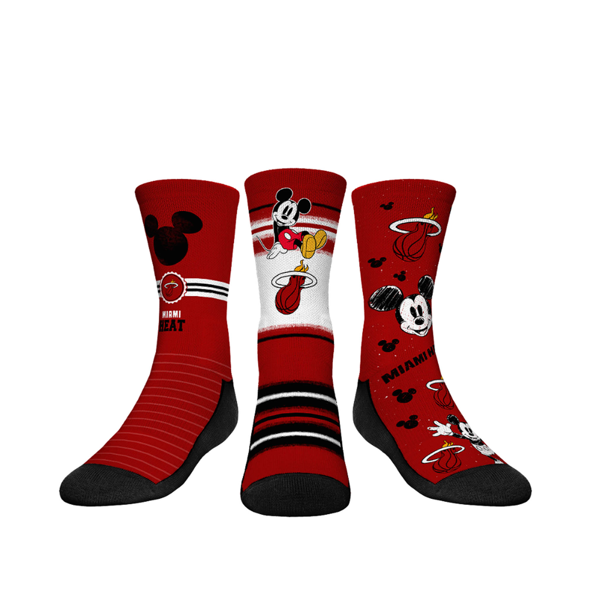 Youth Rock Em Socks Mickey Mouse Red Miami Heat Three-Pack Disney Crew Socks Set - Image 2