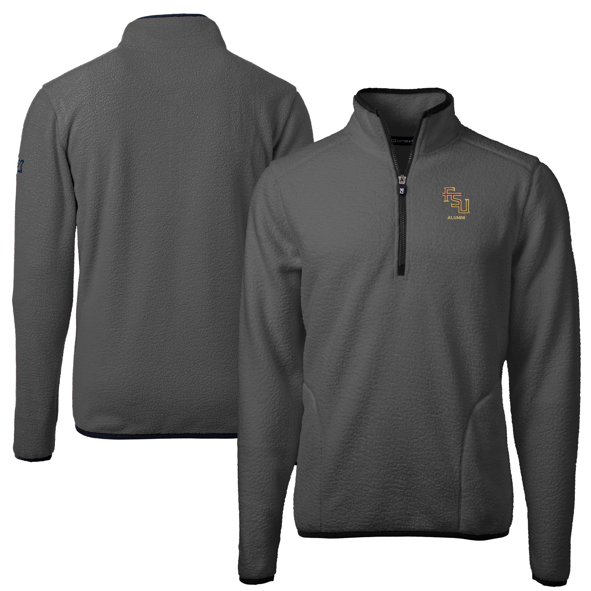 Men's Cutter & Buck Gray Florida State Seminoles Alumni Logo Cascade Eco Sherpa Fleece Quarter-Zip Pullover Jacket - Image 5