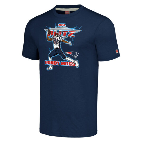 Men's Homage Randy Moss Navy New England Patriots NFL Blitz Retired Player Tri-Blend T-Shirt - Image 6