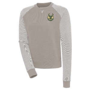 Women's Antigua  Oatmeal Milwaukee Bucks Flier Bunker Tri-Blend Pullover Sweatshirt