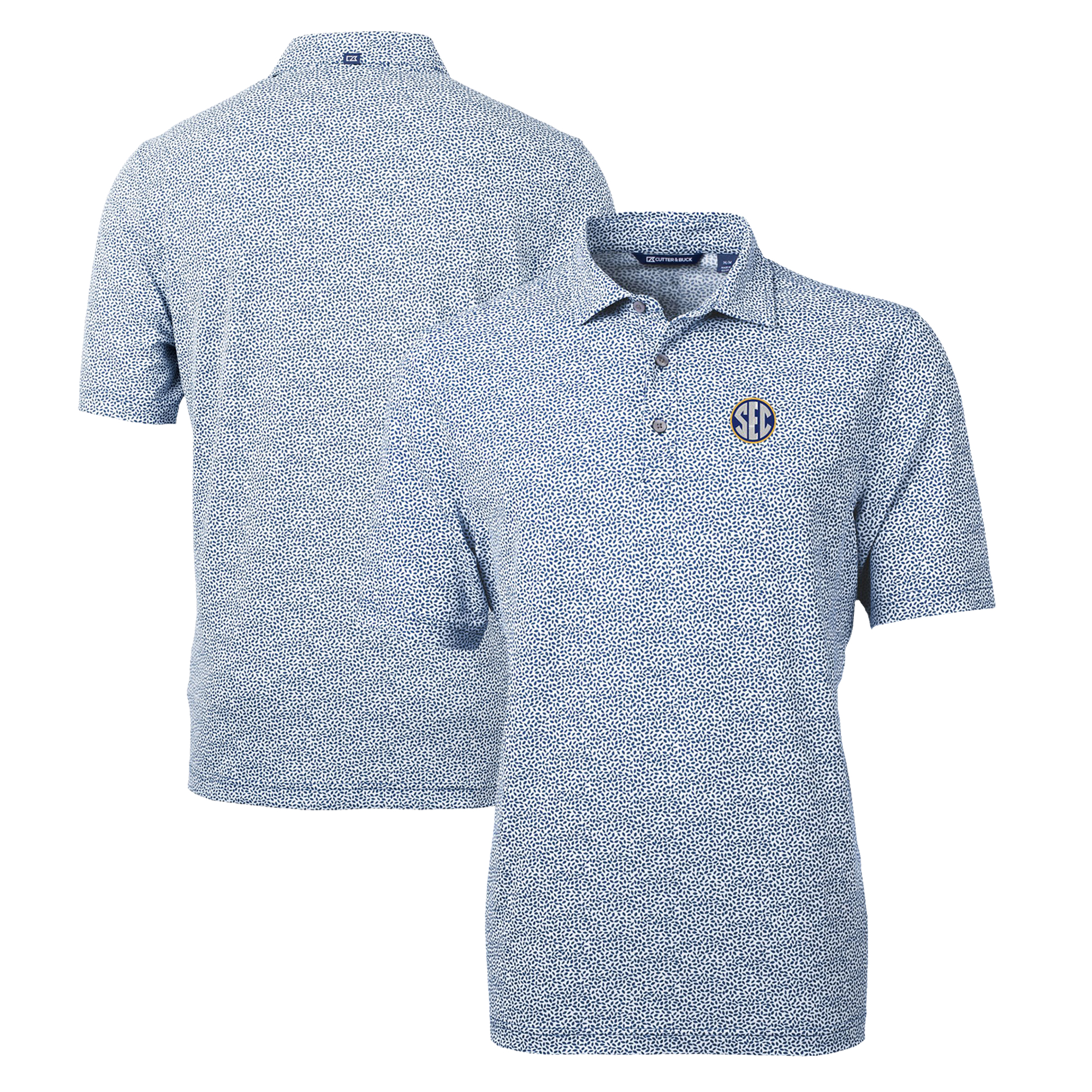 Men's Cutter & Buck Navy SEC Gear Virtue Eco Pique Botanical Print Polo
