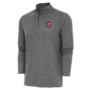 Men's Antigua  Heather Black Chicago Cubs Hunk Quarter-Zip Pullover Top