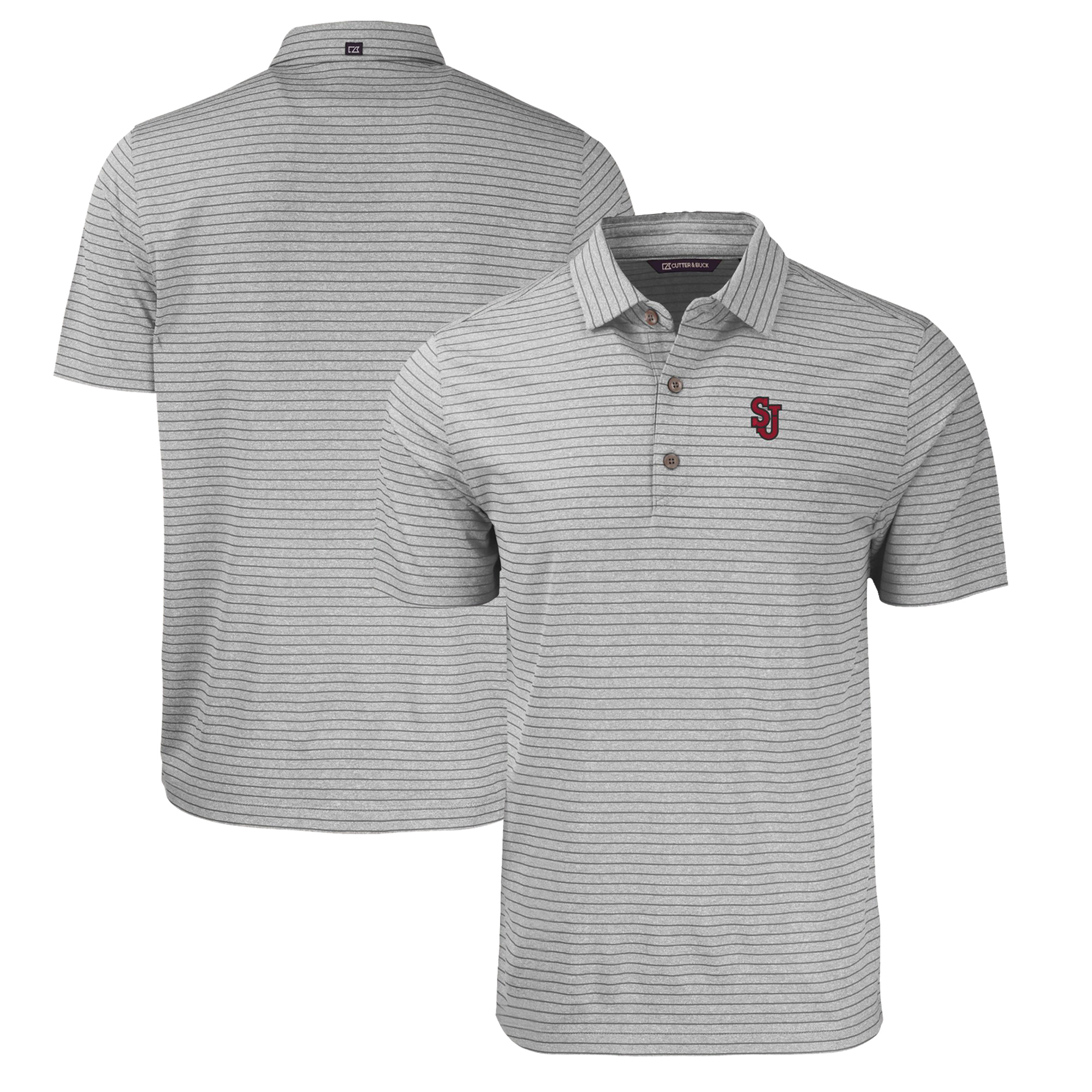 Men's Cutter & Buck Heather Gray St. John's Red Storm Forge Eco Heathered Stripe Stretch Recycled Polo