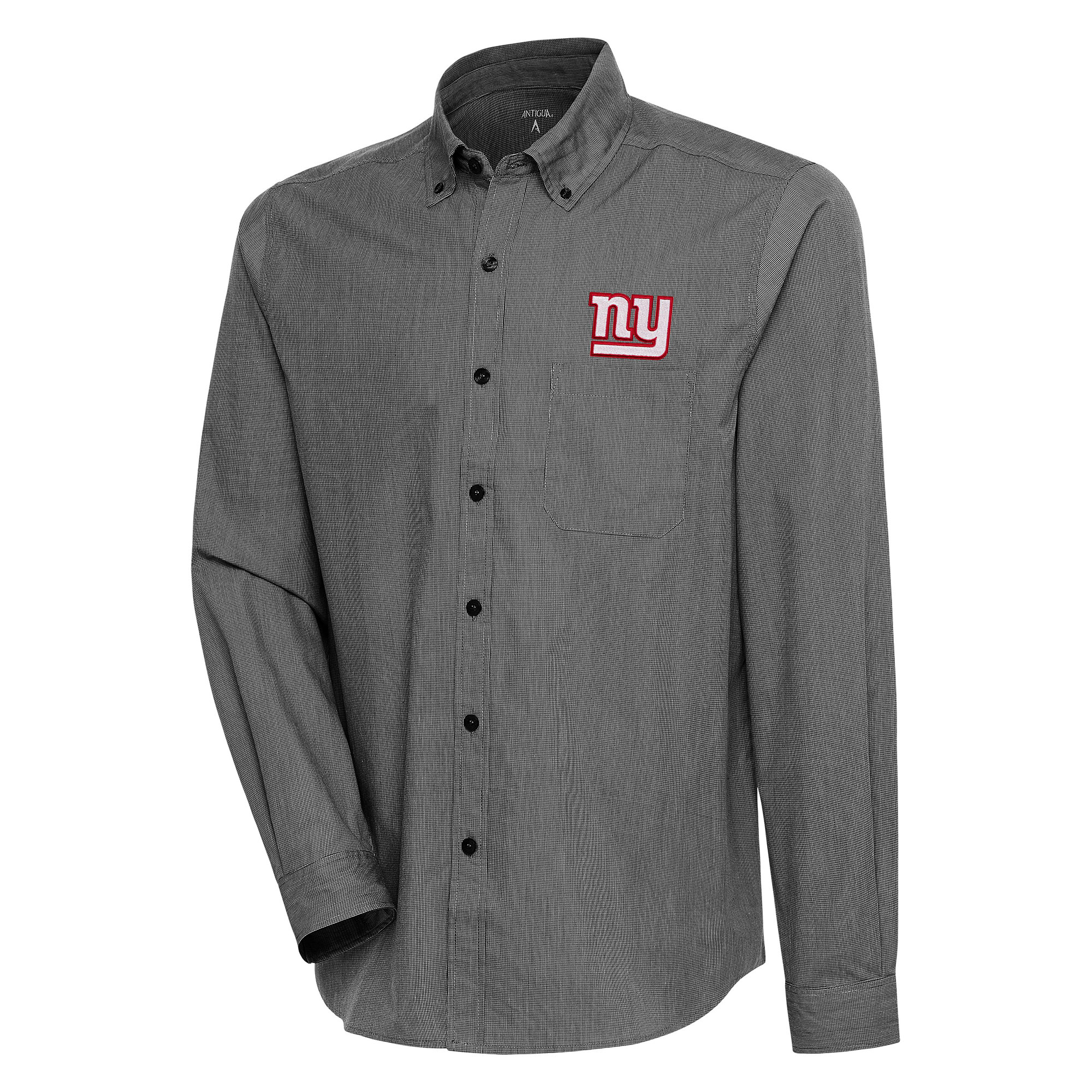 Men's Antigua Black/White New York Giants Compression Tri-Blend Long Sleeve Button-Down Shirt