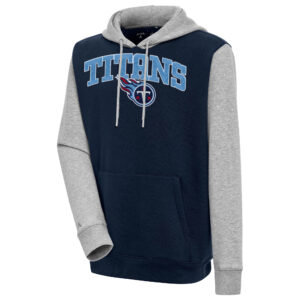 Men's Antigua  Navy/Heather Gray Tennessee Titans Victory Colorblock Pullover Hoodie
