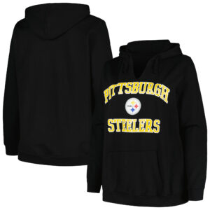 Women's Fanatics Black Pittsburgh Steelers Plus Size Heart and Soul V-Neck Pullover Hoodie