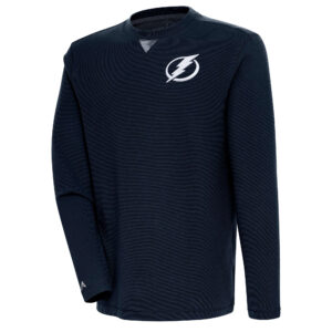Men's Antigua  Navy Tampa Bay Lightning Flier Bunker Tri-Blend Pullover Sweatshirt
