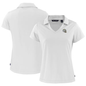 Women's Cutter & Buck  White Los Angeles Chargers Helmet Daybreak Eco Recycled V-Neck Polo