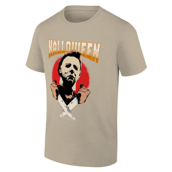 Men's Ripple Junction Michael Myers Tan/Red Halloween Double Daggers Graphic T-Shirt - Image 5