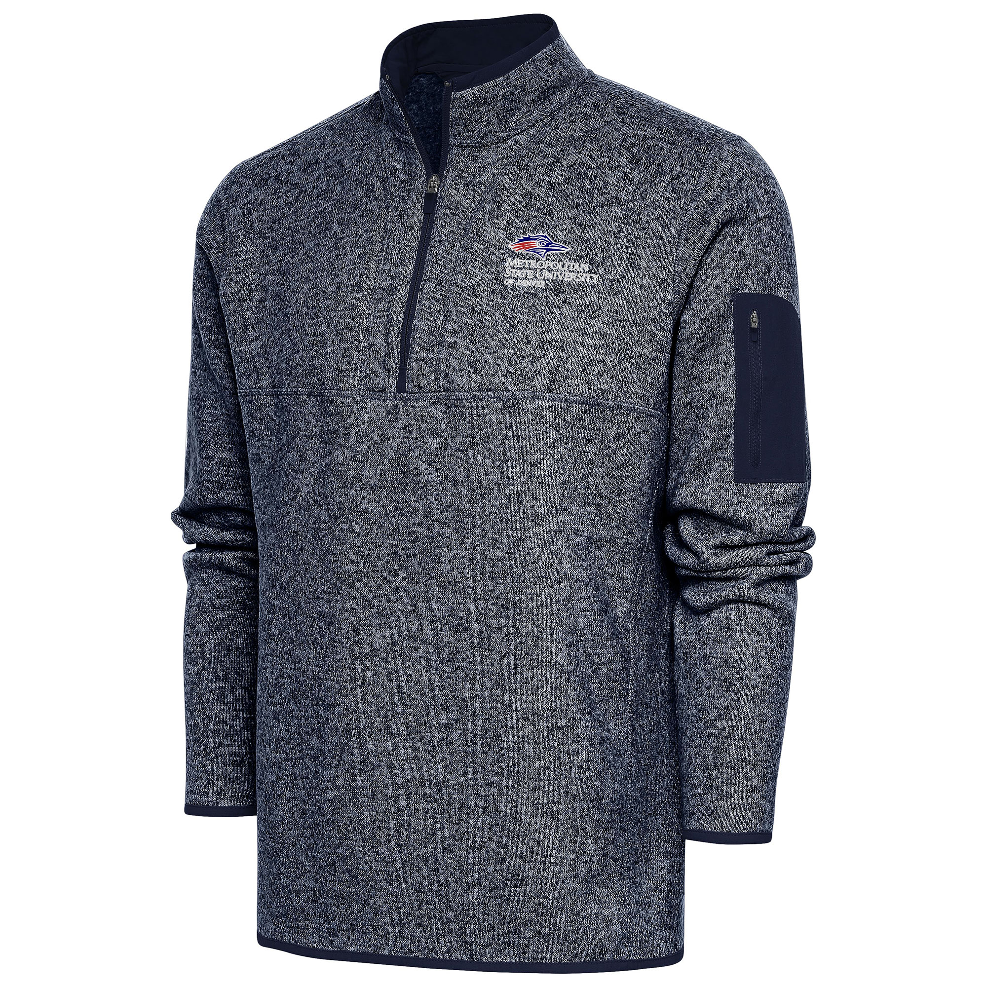 Men's Antigua Heather Navy MSU Denver Roadrunners Fortune Quarter-Zip Pullover Jacket