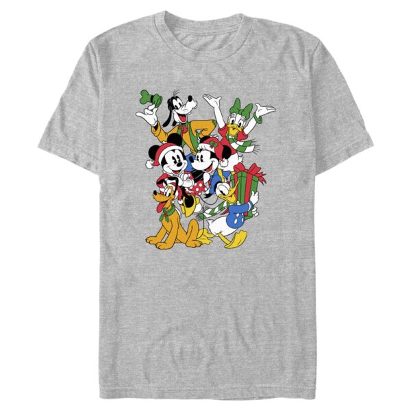 Men's Mad Engine  Heather Gray Mickey & Friends Holiday Crew Graphic T-Shirt