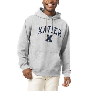 Men's League Collegiate Wear  Heather Gray Xavier Musketeers Arch Over Logo Essentials Pullover Hoodie