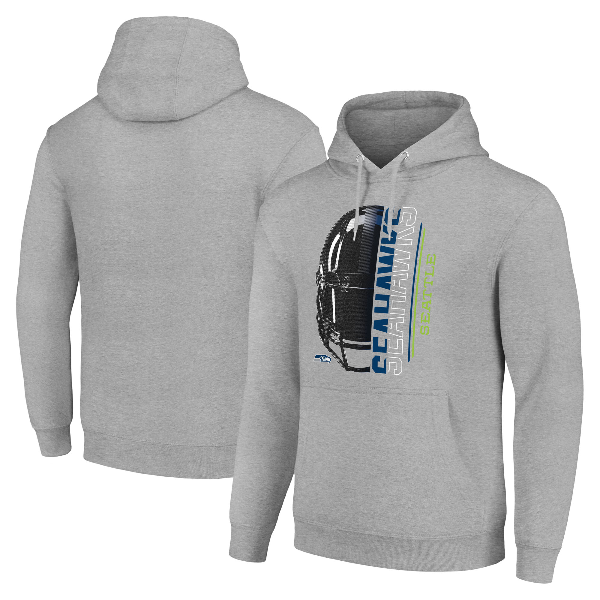 Unisex Starter Heather Gray Seattle Seahawks Half Helmet Logo Pullover Hoodie - Image 5