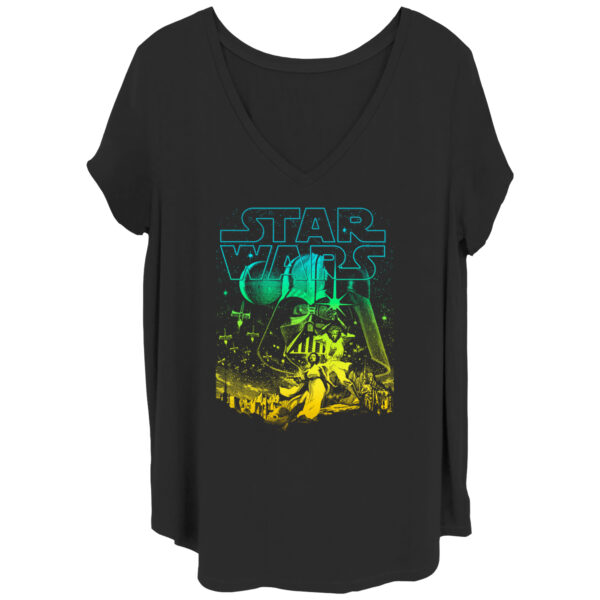 Women's Mad Engine  Black Star Wars Sky Reach Graphic Plus Size V-Neck T-Shirt