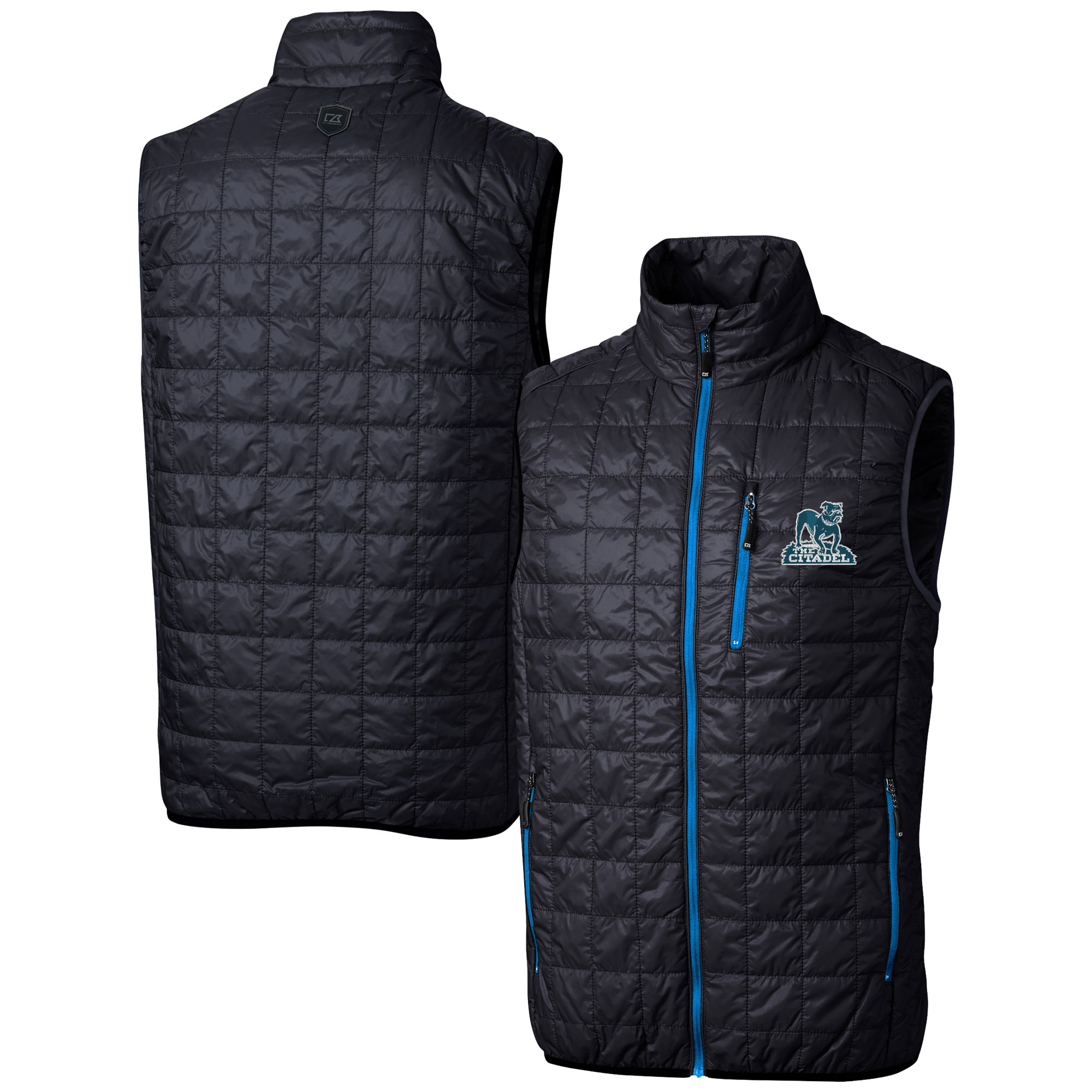 Men's Cutter & Buck Navy Citadel Bulldogs Vault Rainier PrimaLoft Eco Insulated Full-Zip Puffer Vest - Image 5