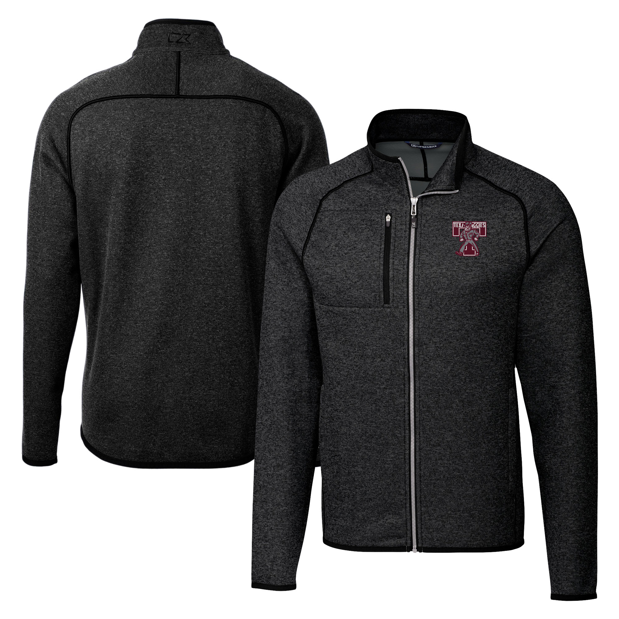 Men's Cutter & Buck Heather Charcoal Texas A&M Aggies Vault Mainsail Sweater-Knit Full-Zip Jacket - Image 5