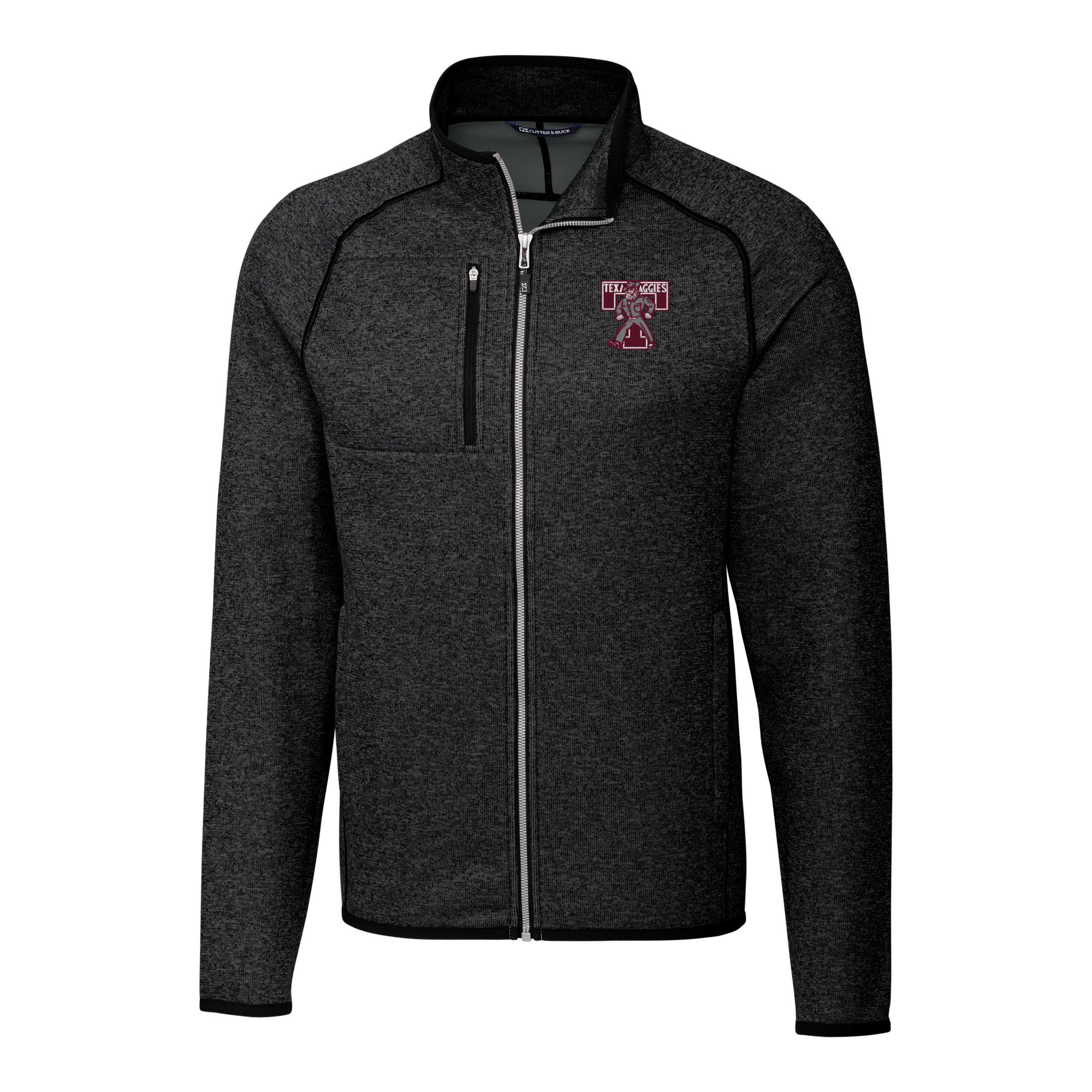 Men's Cutter & Buck Heather Charcoal Texas A&M Aggies Vault Mainsail Sweater-Knit Full-Zip Jacket - Image 3
