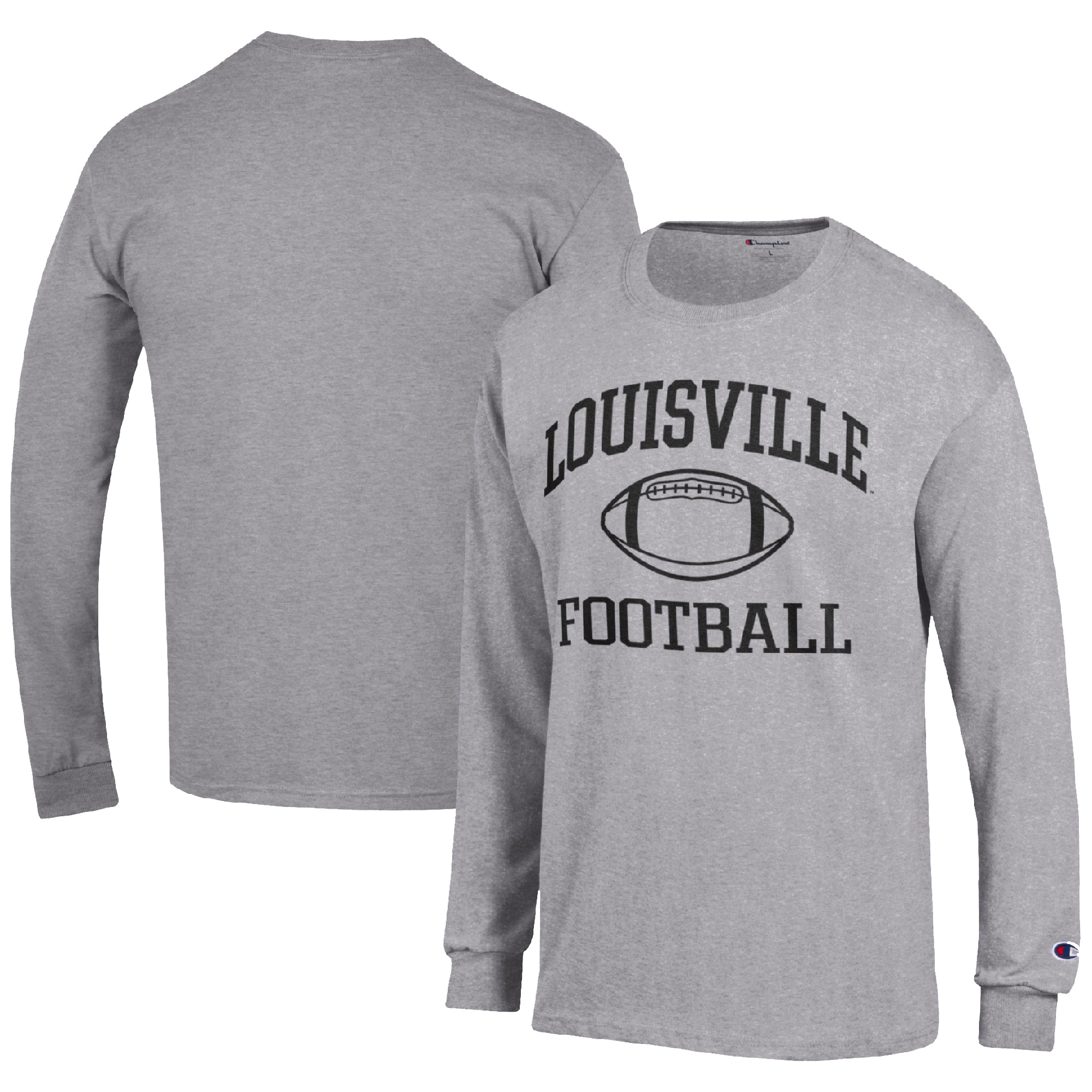 Men's Champion Heather Gray Louisville Cardinals Football Icon Long Sleeve T-Shirt