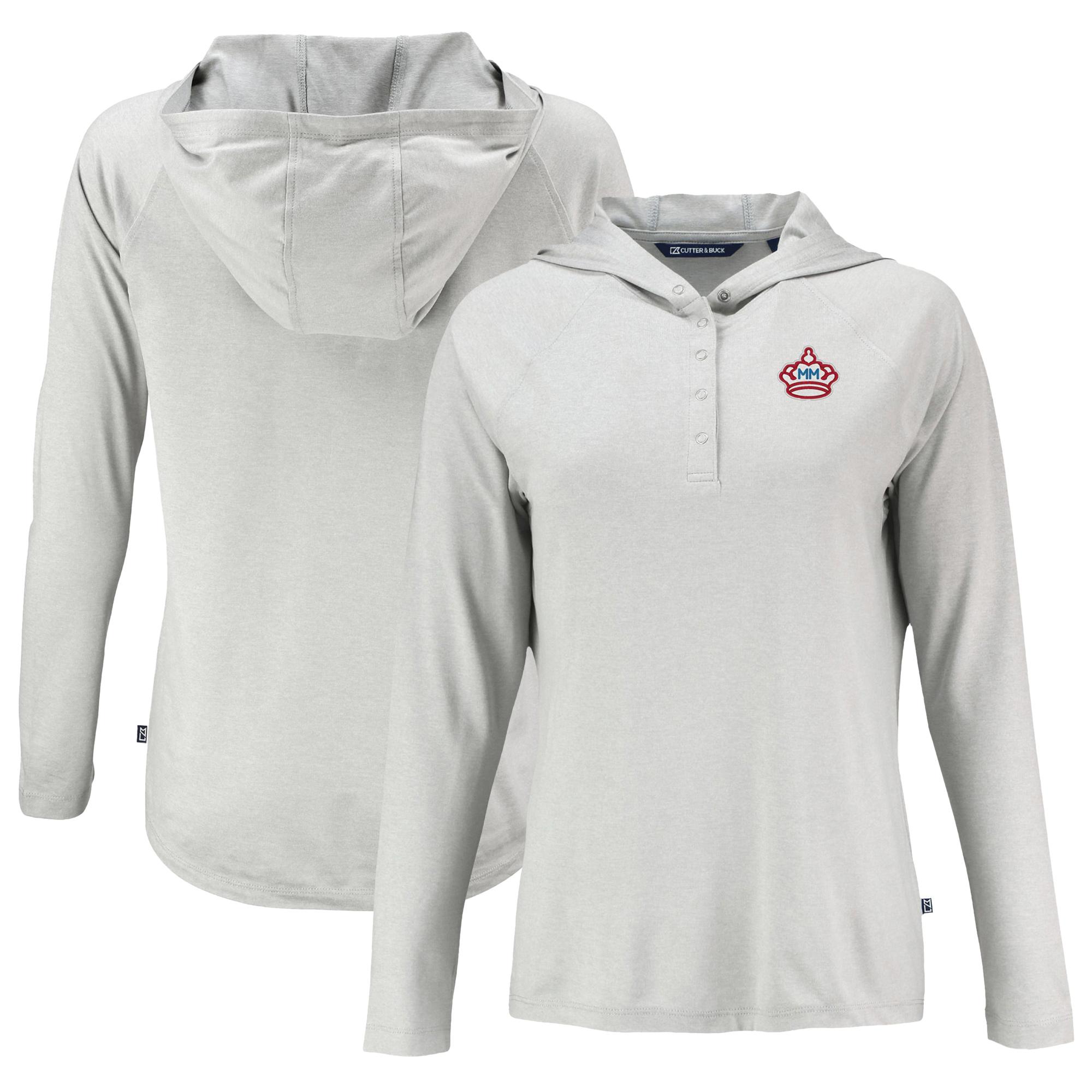 Women's Cutter & Buck Gray Miami Marlins City Connect Coastline Epic Comfort Eco Recycled Hoodie Raglan Long Sleeve T-Shirt
