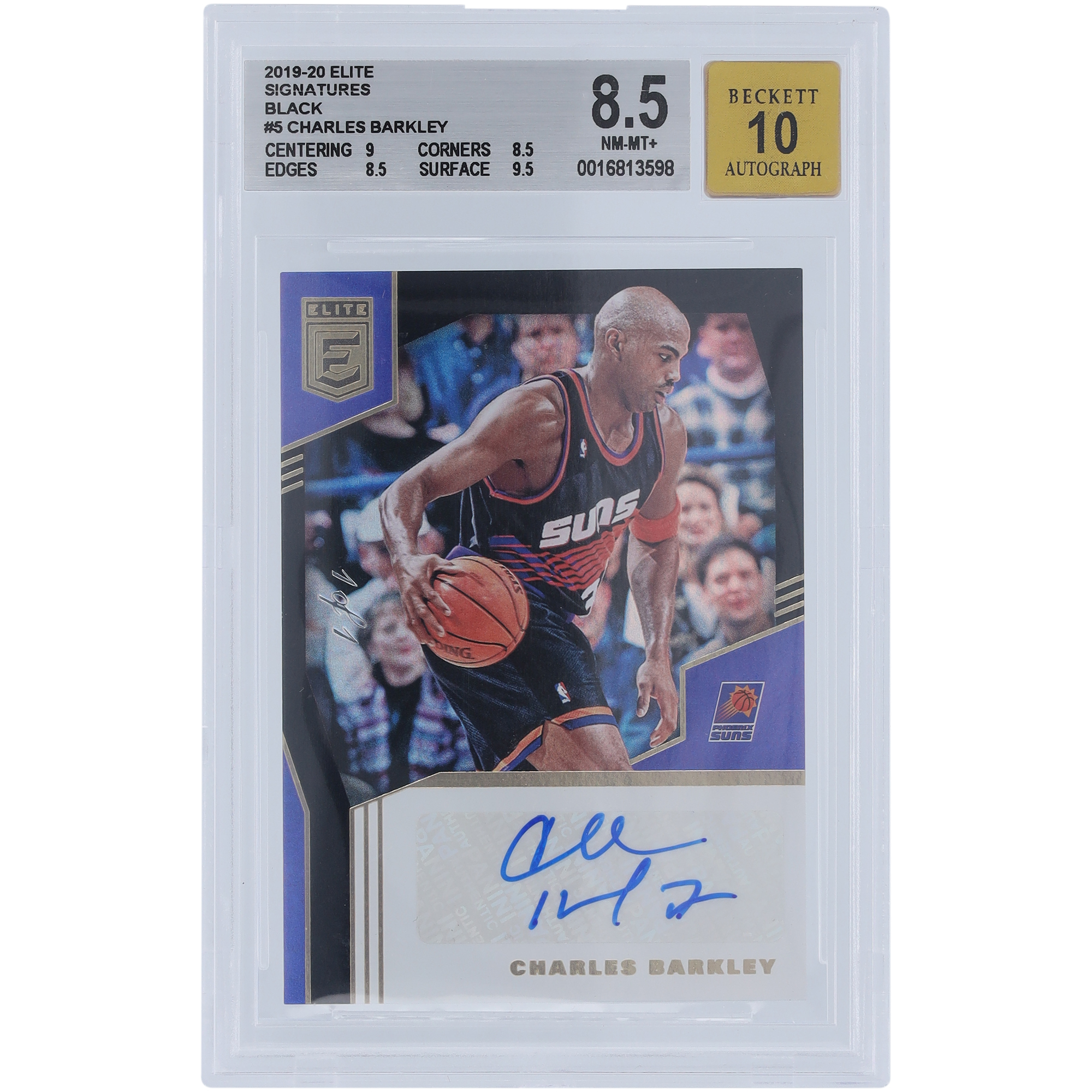 Charles Barkley Phoenix Suns Autographed 2019-20 Panini Elite Black #ES-CBK #1/1 BGS Authenticated 8.5/10 Card - 9,8.5,8.5,9.5 Subgrades