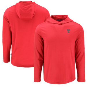 Men's Cutter & Buck Red Texas Tech Red Raiders Coastline Epic Comfort Eco Recycled Long Sleeve Hoodie T-Shirt