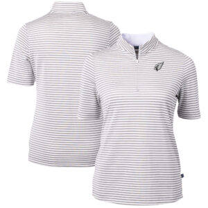 Women's Cutter & Buck Gray Arizona Cardinals Virtue Eco Pique Stripe Recycled Quarter-Zip Pullover Top