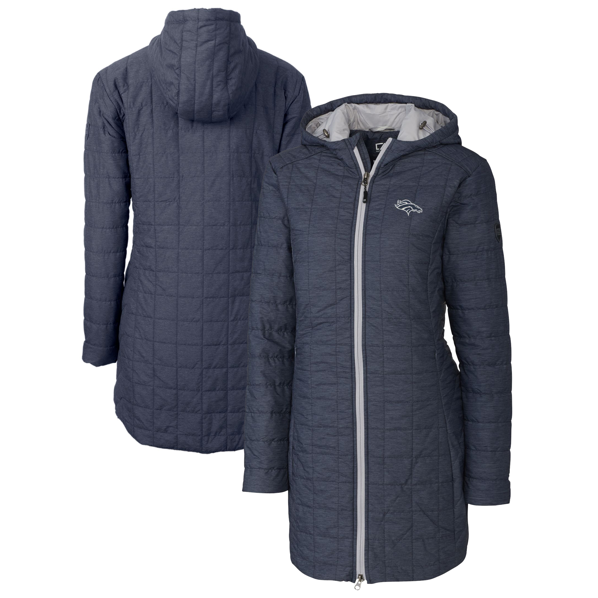 Women's Cutter & Buck Navy Denver Broncos Rainier PrimaLoft® Eco Insulated Full-Zip Hoodie Long Coat