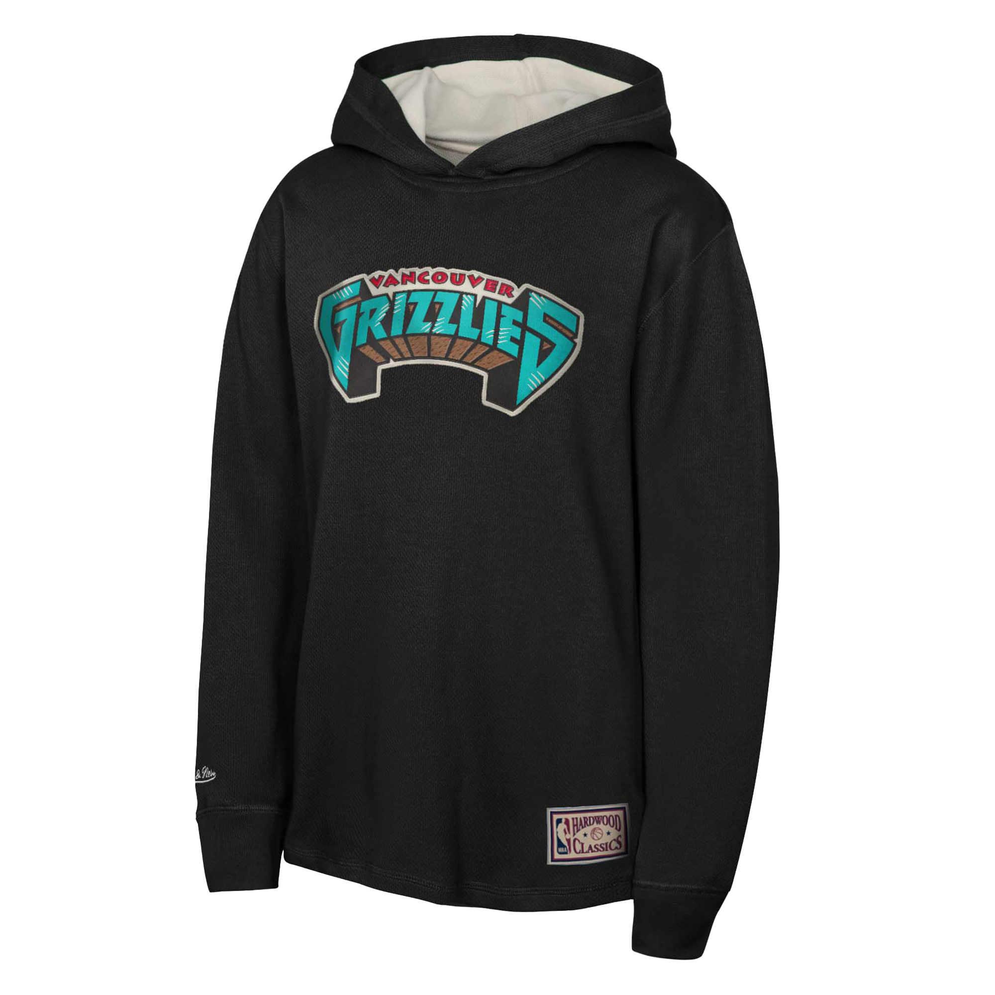 Youth Mitchell & Ness Black Memphis Grizzlies Hardwood Classics Lightweight Thermal Long Sleeve Hoodie T-Shirt - Image 6