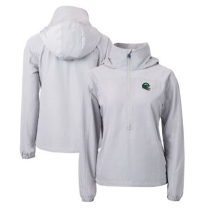 Women's Cutter & Buck Gray New York Jets Helmet Charter Eco Recycled Half-Zip Hoodie Anorak Jacket