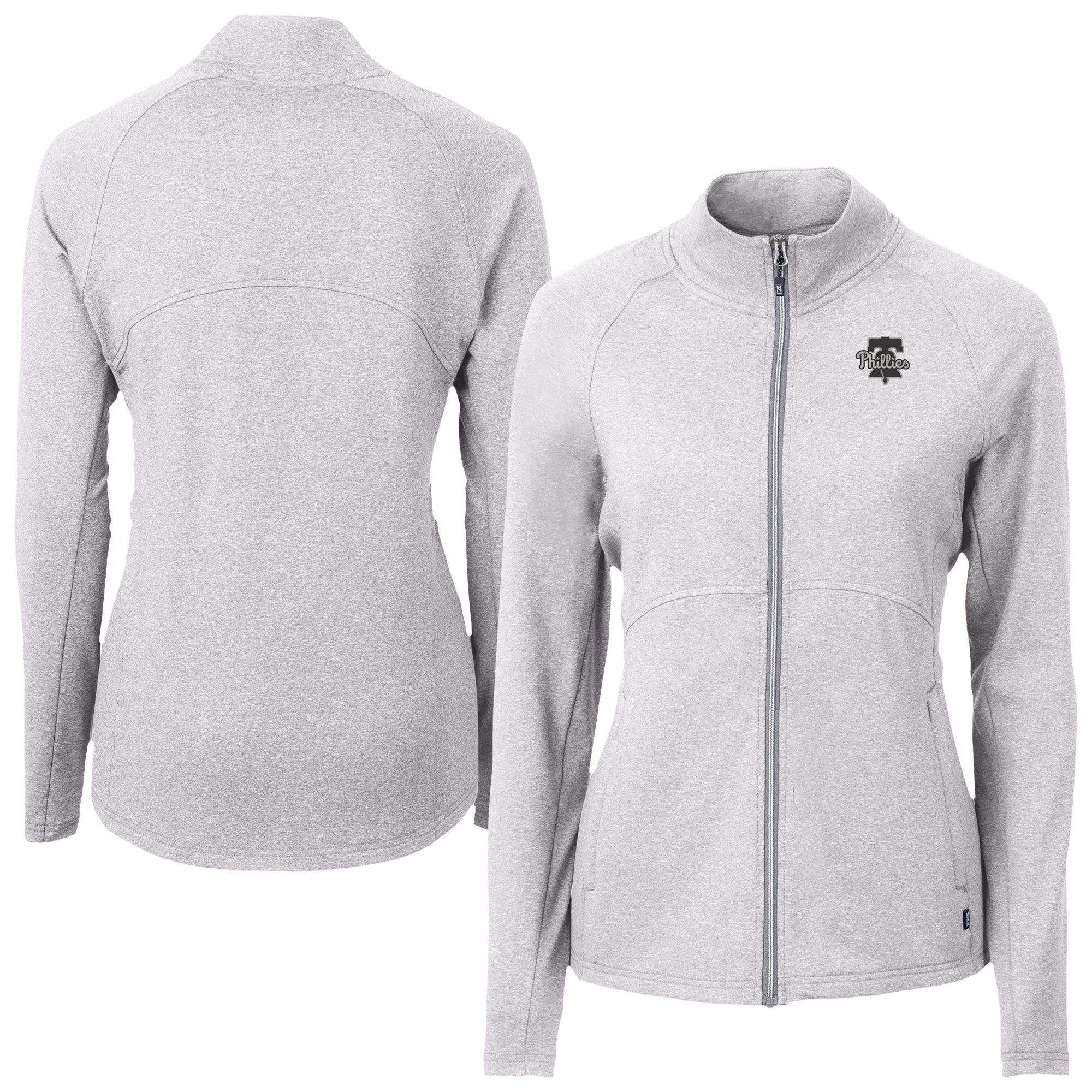 Women's Cutter & Buck Heather Gray Philadelphia Phillies Adapt Eco Knit Heather Recycled Full-Zip Jacket