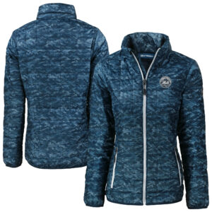 Women's Cutter & Buck Navy New York Mets Rainier PrimaLoft Eco Insulated Full-Zip Printed Puffer Jacket