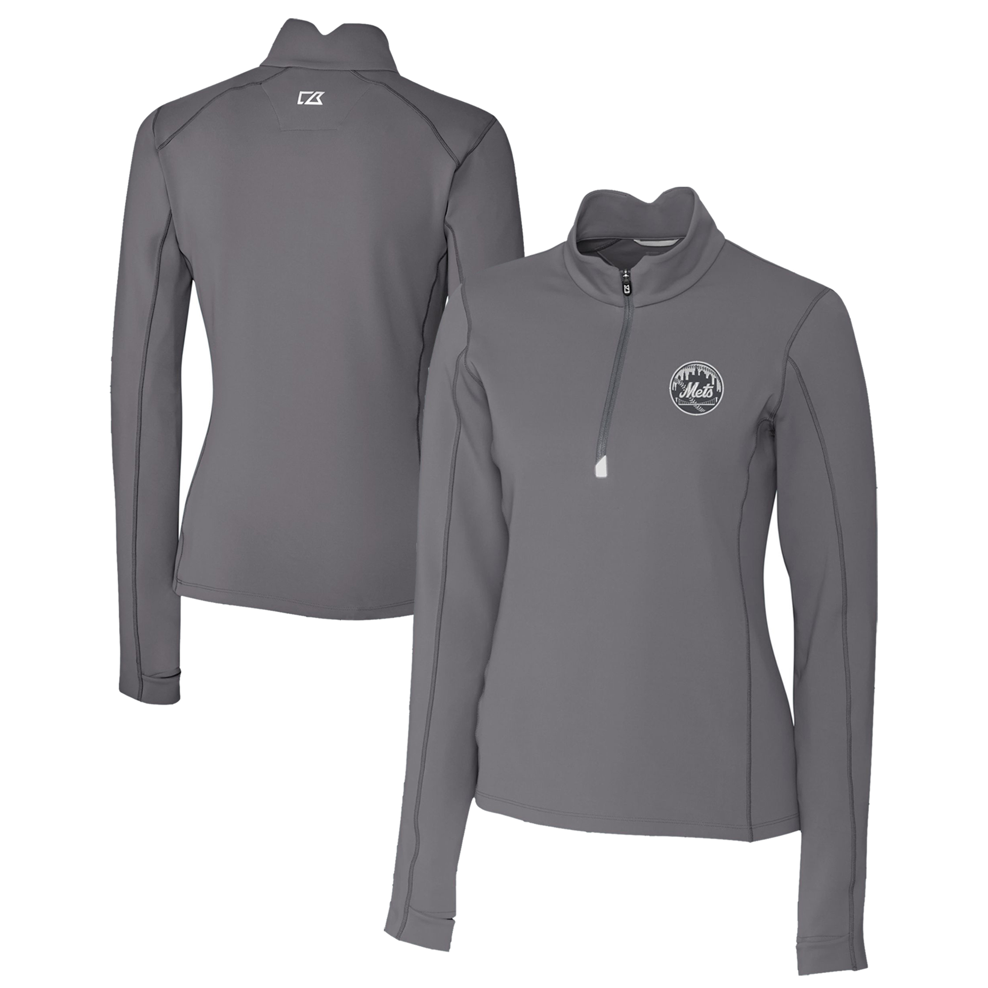 Women's Cutter & Buck Gray New York Mets Traverse Stretch Quarter-Zip Pullover Top