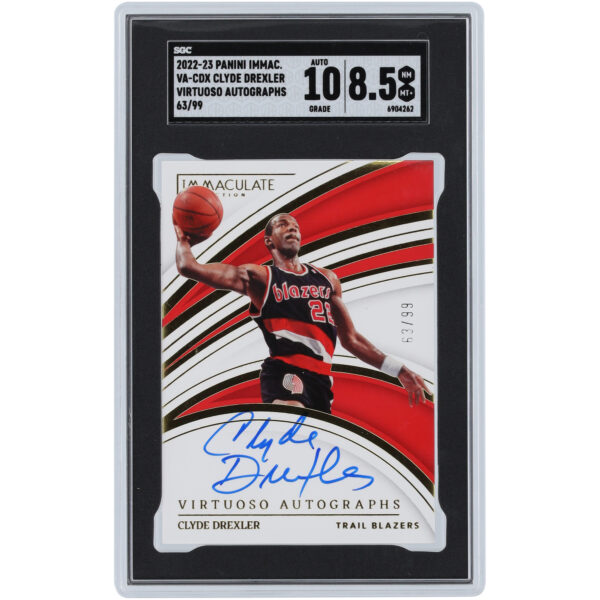 Clyde Drexler Portland Trail Blazers Autographed 2022-23 Panini Immaculate Collection Virtuoso #VA-CDX #63/99 SGC Authenticated 8.5/10 Card